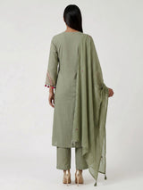 Pista green cotton silk blend yoke kurti set with tassels