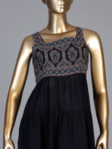 Black cotton blend printed anarkali kurti set
