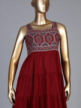 Maroon cotton blend printed anarkali kurti set