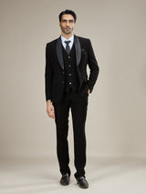 Black satin shawl lapel formal coat suit
