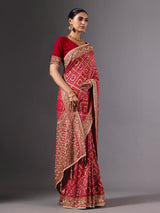 Rani pink georgette saree for wedding celebration