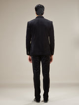 Black velvet classic coat suit with watch chain