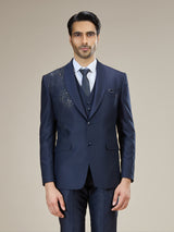 Navy blue embellished shawl lapel coat suit