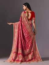 Red art silk bird motif saree with wedding elegance