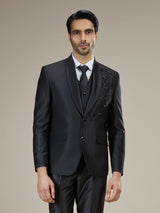 Black embellished shawl lapel coat suit with vest