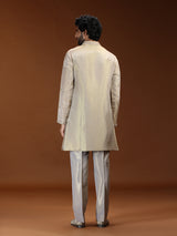 Beige floral tissue mens kurta suit with dupatta