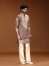 Onion pink floral embellished mens kurta suit