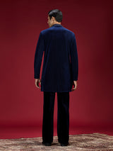 Blue geometric embellished mens kurta suit for weddings