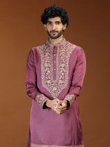 Onion pink floral embroidered mens kurta suit for festive