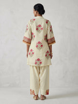 Cream cotton silk kurti set with floral printed elegance