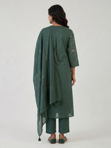 Sage green cotton silk palazzo kurti set with refined embroidery