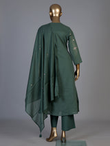 Sage green cotton silk palazzo kurti set with refined embroidery