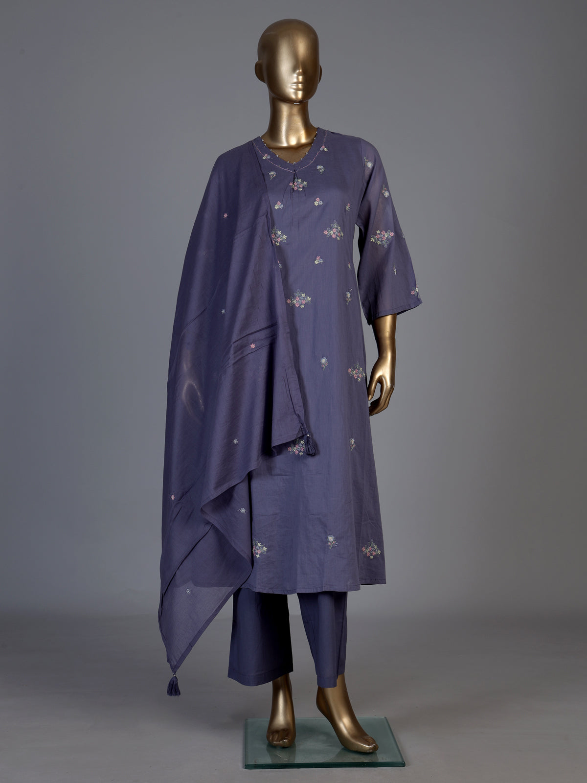 Lavender purple cotton silk palazzo kurti set with delicate embellishments
