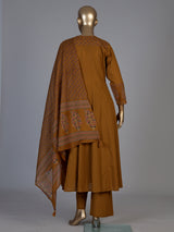 Mustard yellow cotton silk anarkali kurti set with tassel accents