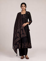 Black cotton silk anarkali kurti set with printed embellishments