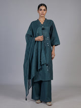 Rama green cotton silk kurti set with aabla tassel detailing