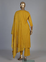 Mustard yellow cotton silk blend kurti set with embroidered butti
