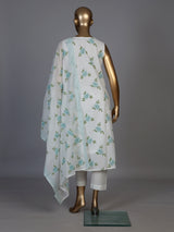 White cotton silk kurti set with elegant blue floral print