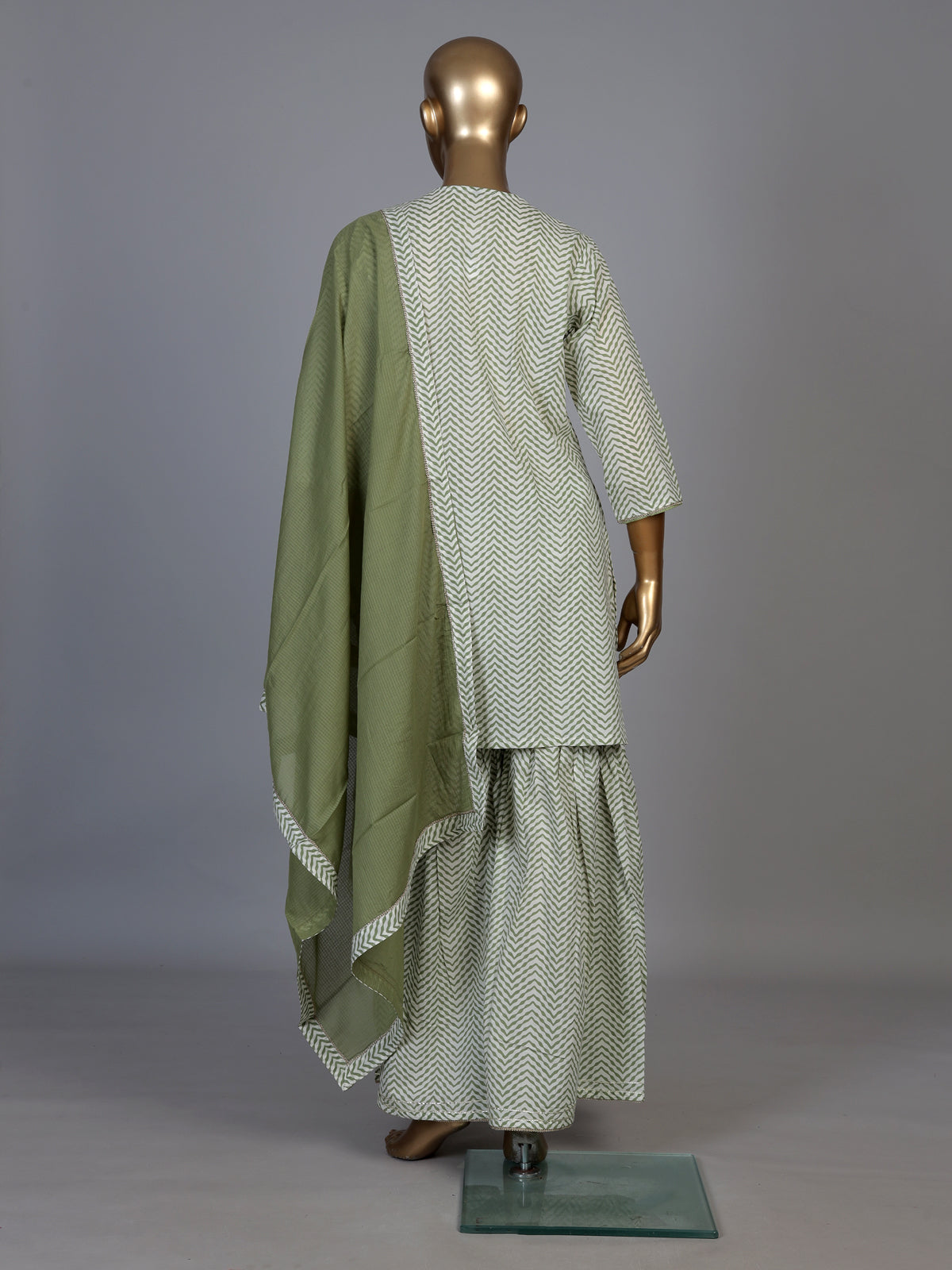 Mehendi green cotton silk kurti set with embellished sharara