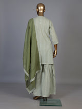 Mehendi green cotton silk kurti set with embellished sharara
