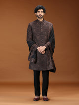 Black persian paisley georgette mens indo western