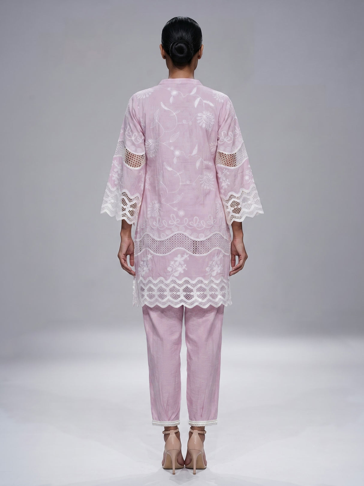Lovely lilac purple cotton blend kurti set with sparkling cutwork