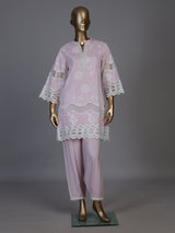 Lovely lilac purple cotton blend kurti set with sparkling cutwork