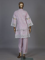 Lovely lilac purple cotton blend kurti set with sparkling cutwork
