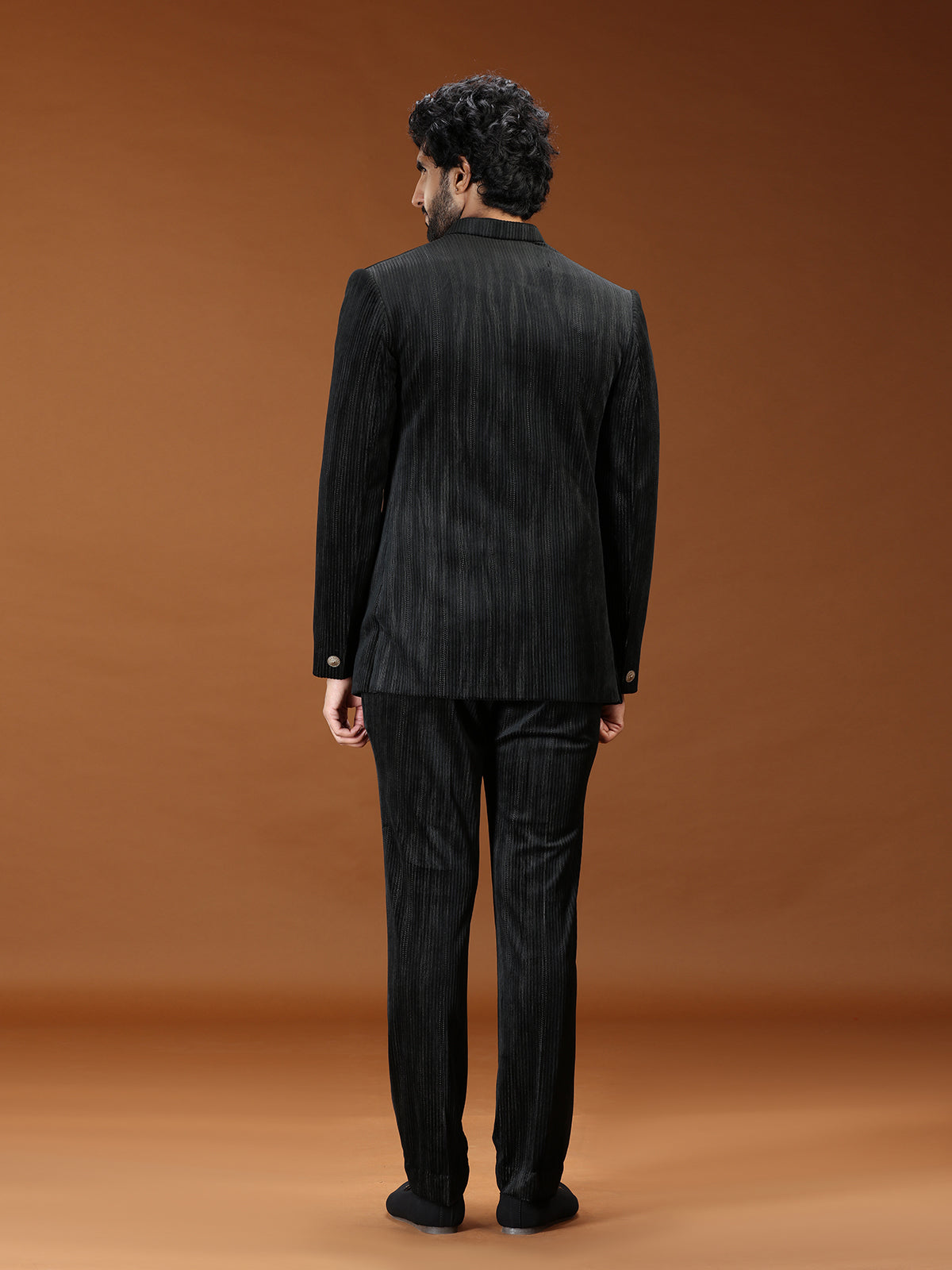 Black velvet royal tiger emblem mens Jodhpuri suit