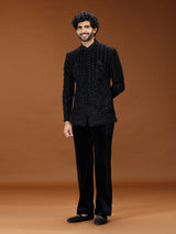 Elegant navy blue floral jodhpuri suit for mens