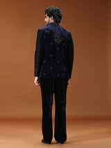 Elegant navy blue floral jodhpuri suit for mens