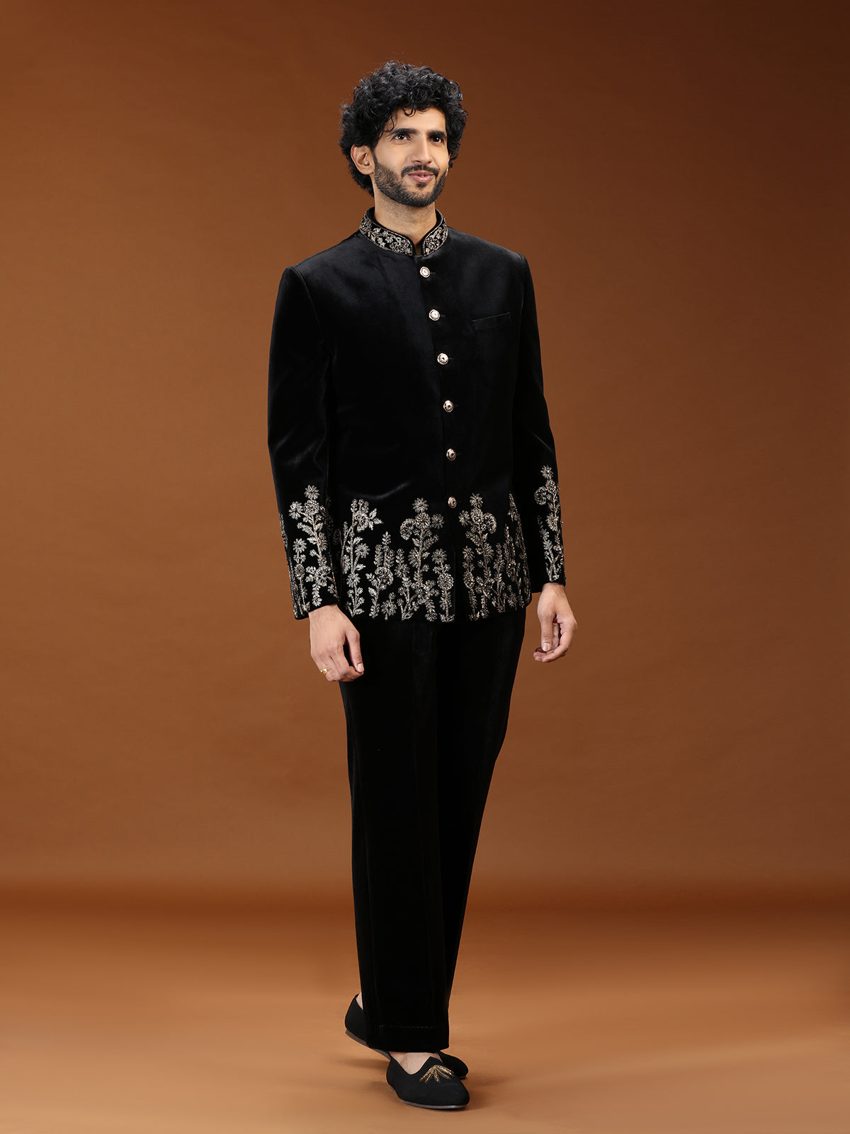 Black baroque embroidered jodhpuri suit for mens