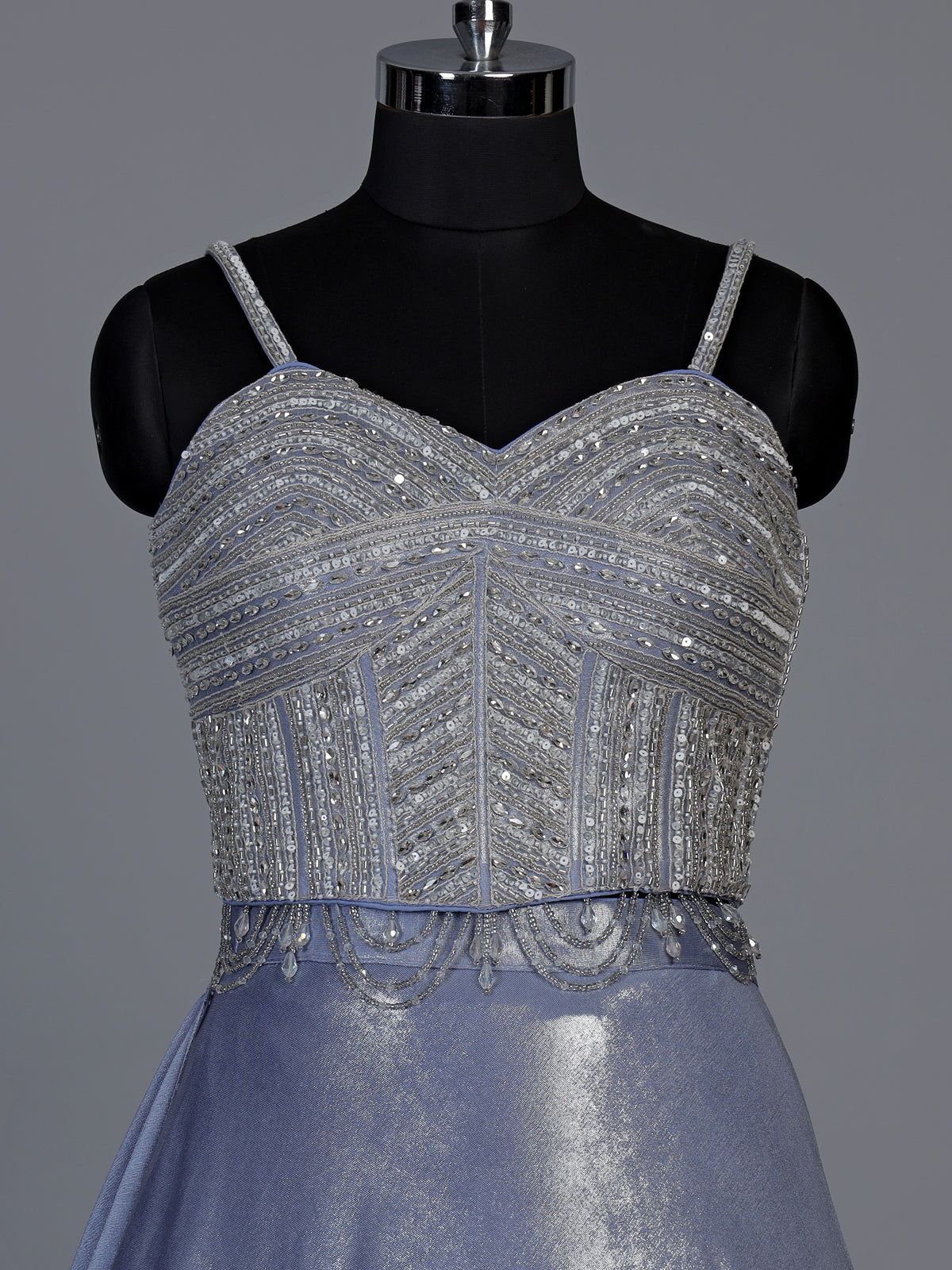 Enchanting ice blue shimmer tissue silk lehenga choli with sparkle