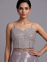 Elegant pink shimmer tissue silk lehenga choli with attached dupatta