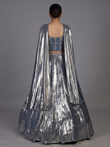 Mesmerizing stone blue shimmer tissue silk lehenga choli ensemble