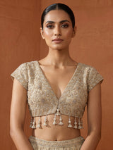 Beige elegant pearl tassel women lehenga choli