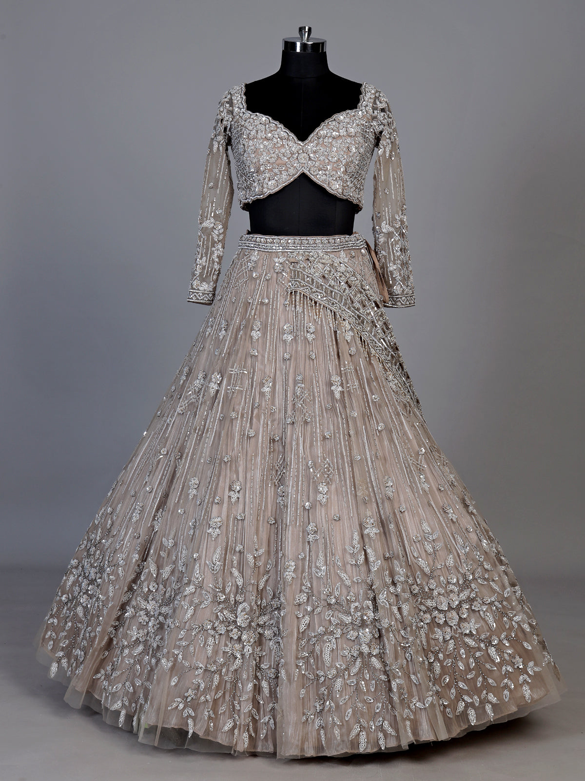 Beige graceful kalidar botanical women lehenga choli