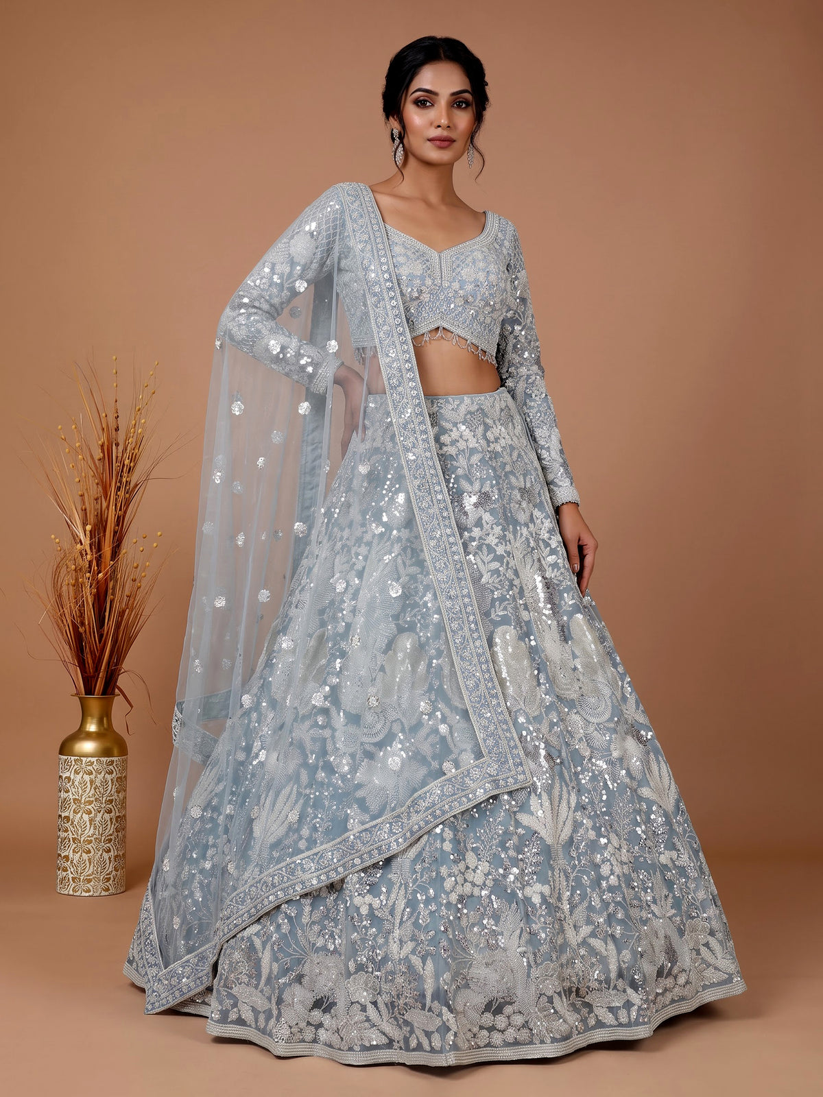 Grey exquisite floral jaal women lehenga choli