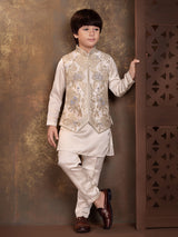 Beige mughal arch boys waistcoat set