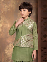 Green mirror work boys waistcoat set