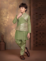 Green mirror work boys waistcoat set