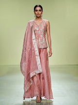 peach shimmer georgette silk palazzo suit with embellishments
