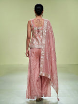 peach shimmer georgette silk palazzo suit with embellishments