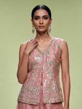 peach shimmer georgette silk palazzo suit with embellishments