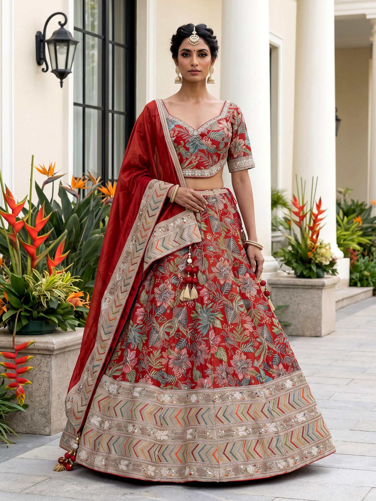 Crimson red grand kalidar women lehenga choli