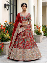 Crimson red grand kalidar women lehenga choli