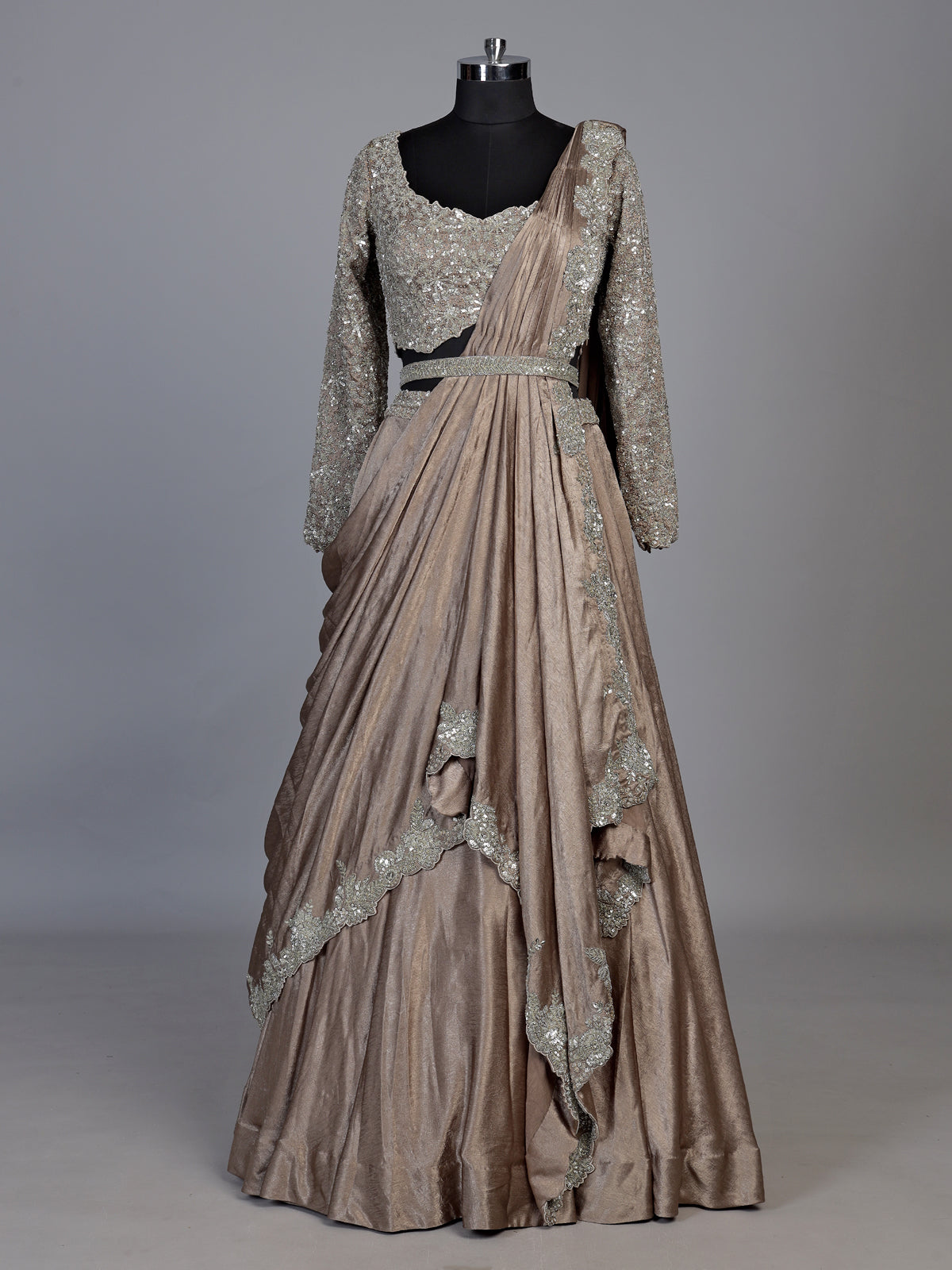 Beige pre-draped luxury women lehenga choli