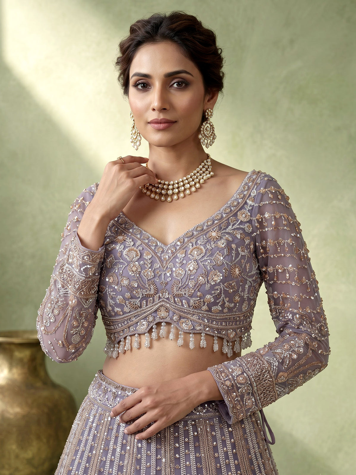 Lavender baroque jharokha women lehenga choli