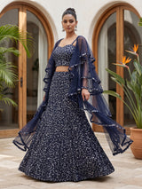 Navy blue dramatic ruffle women lehenga choli