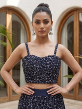 Navy blue dramatic ruffle women lehenga choli